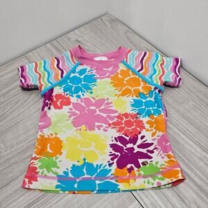 Hanna Andersson Floral Pink Blue Orange Swim top Rashguard 100 CM Girls 4